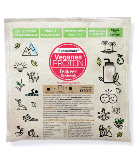 Rastlinske beljakovine (proteini) s sladili, okus jagoda, tester, 30 g